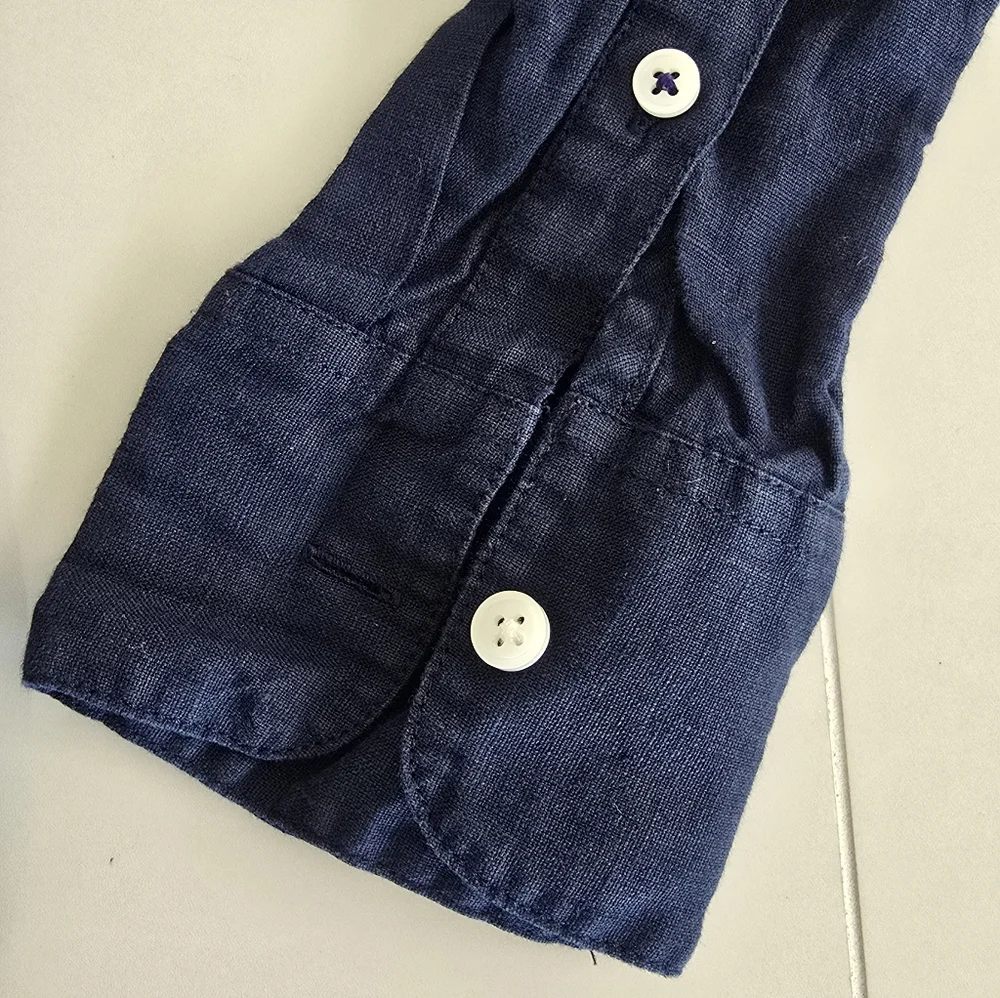 J. Crew Baird McNutt Irish Linen Slim-Fit Long-Sleeve Shirt - Navy Blue - Size 6 - Picture 4 of 5